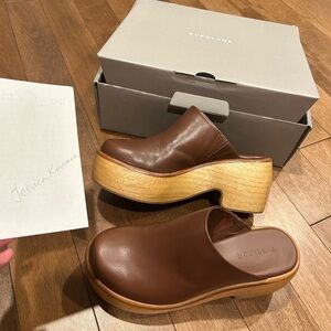 SOLD OUT Everlane Chestnut Leather Platform Clogs the puffa clog 6.5 NEW